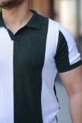 Erkek Kısa Kollu Polo Yakalı Blok Desenli Triko Bluz resmi